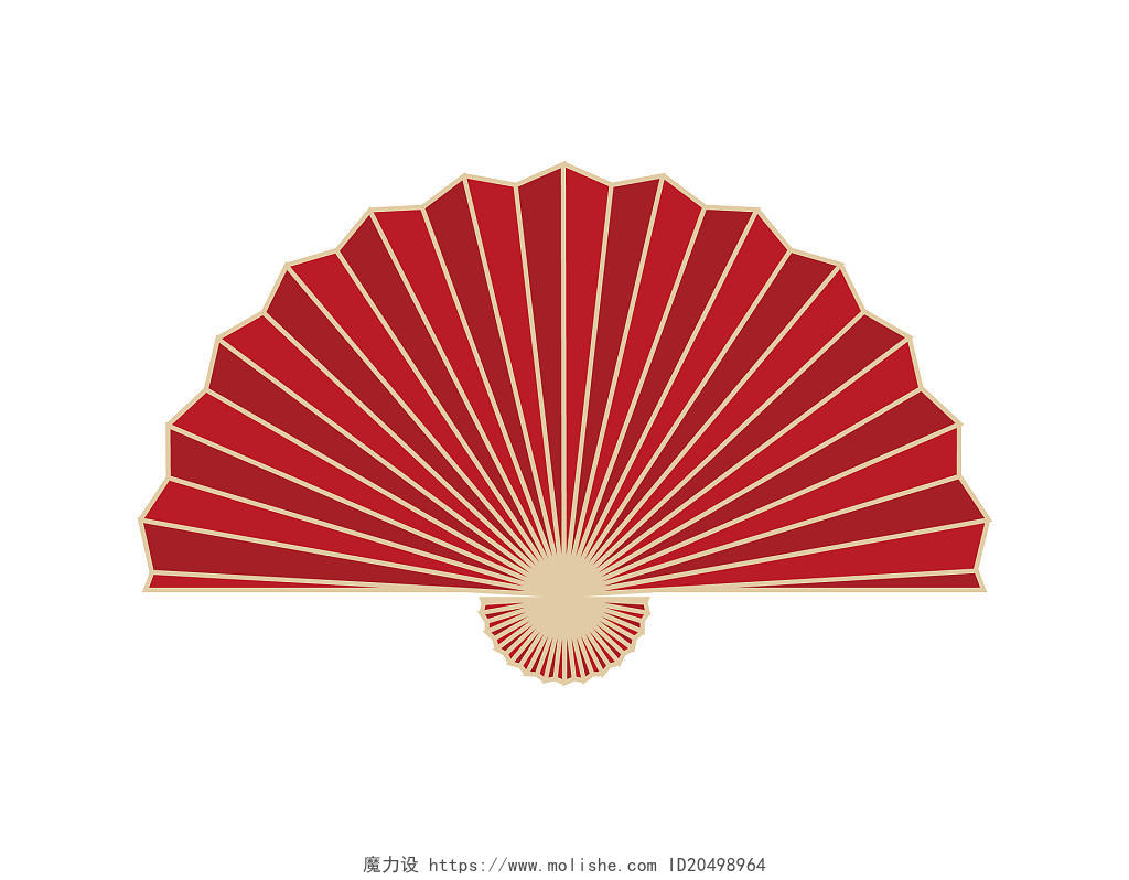 红色手绘卡通古风中国风扇子元素PNG素材